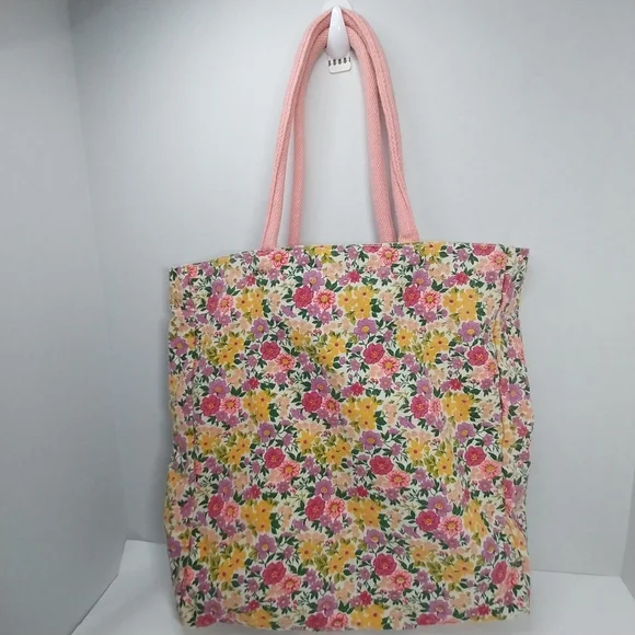 Eccolo Women's Bight Pink Floral Canvas Medium Size Reusable Tote Bag - Picture 8 of 10